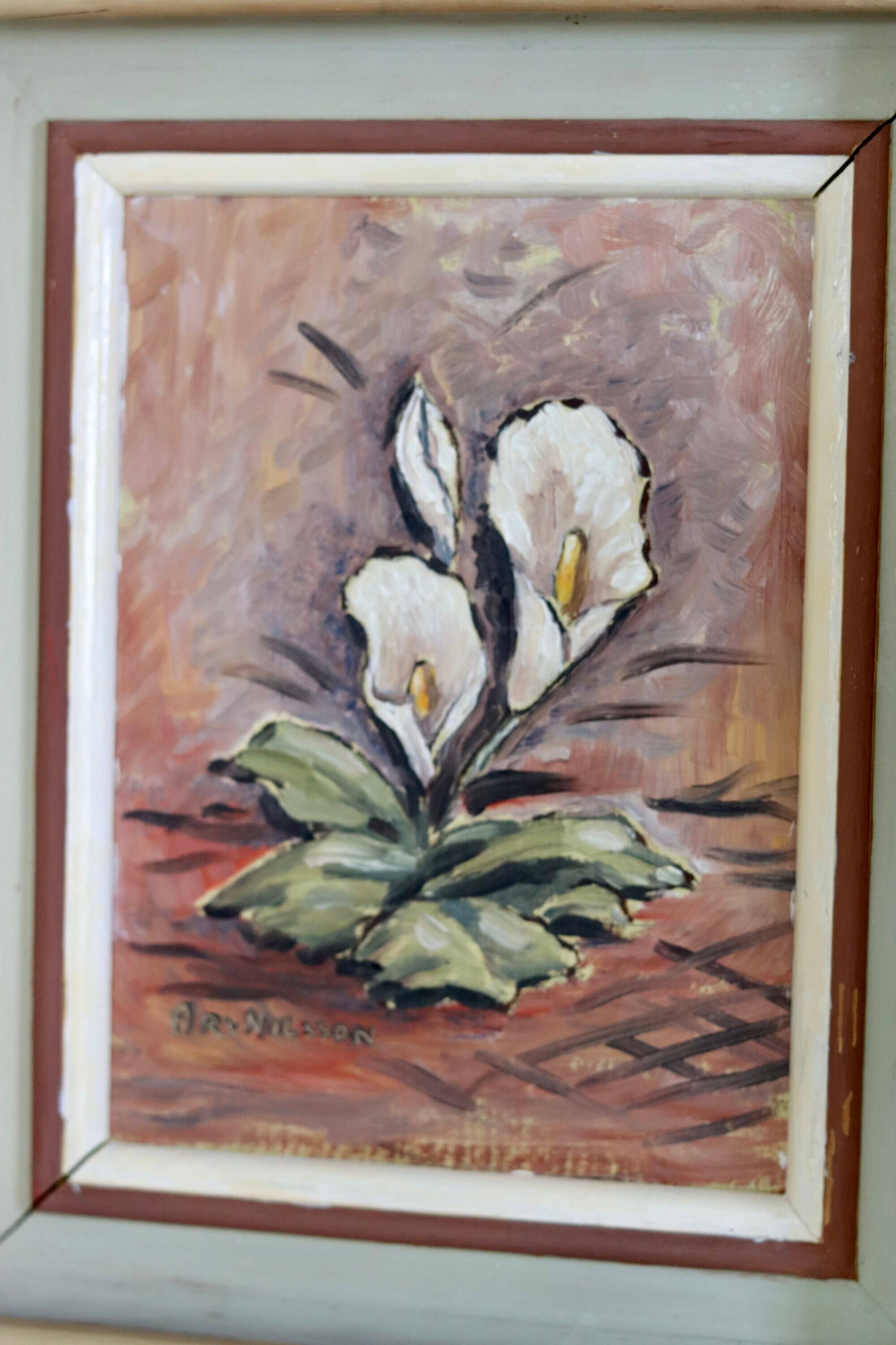 "Oil on Norwegian canvas from the mid-century 'Peace Plant' by Arvid Nilsson (1913-1976) - framed"