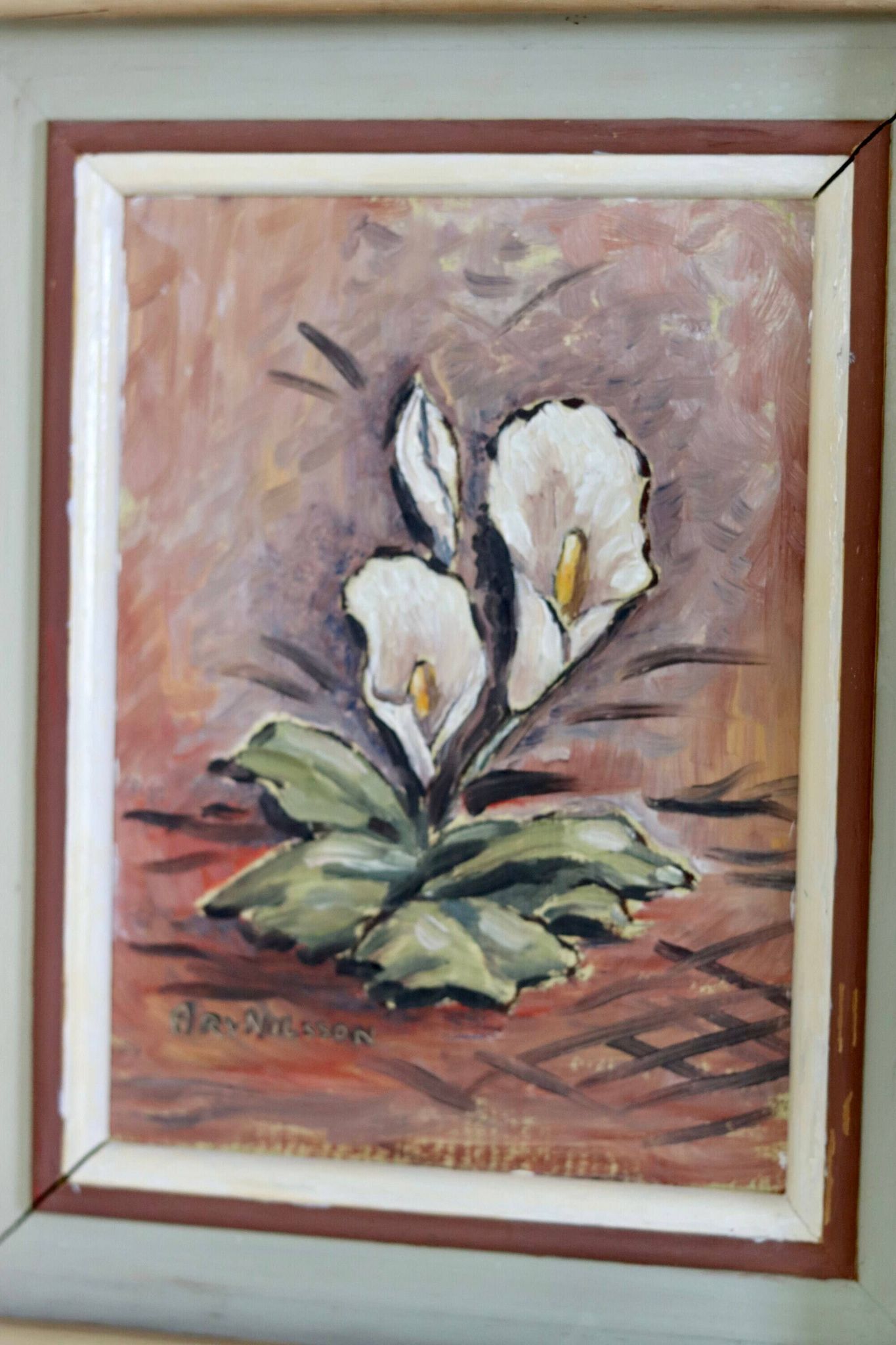 "Oil on Norwegian canvas from the mid-century 'Peace Plant' by Arvid Nilsson (1913-1976) - framed"