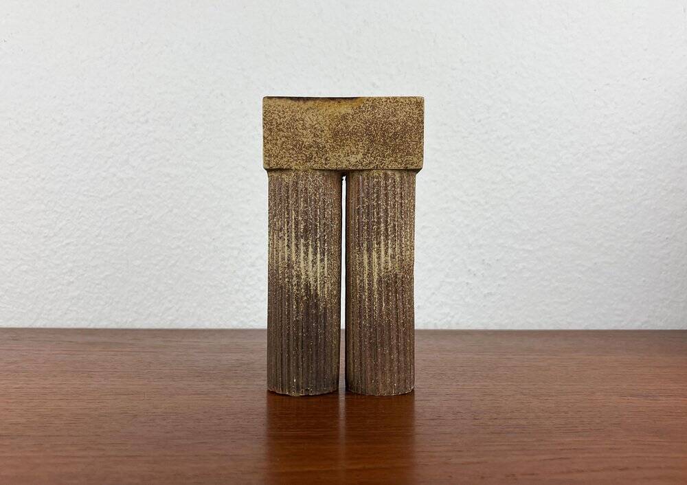 Klaus Lehmann, postmodern brutalist German pottery, sculpted column vase, 1981, ceramic