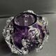 Gros vase boule à base plane en verre soufflé violet et blanc