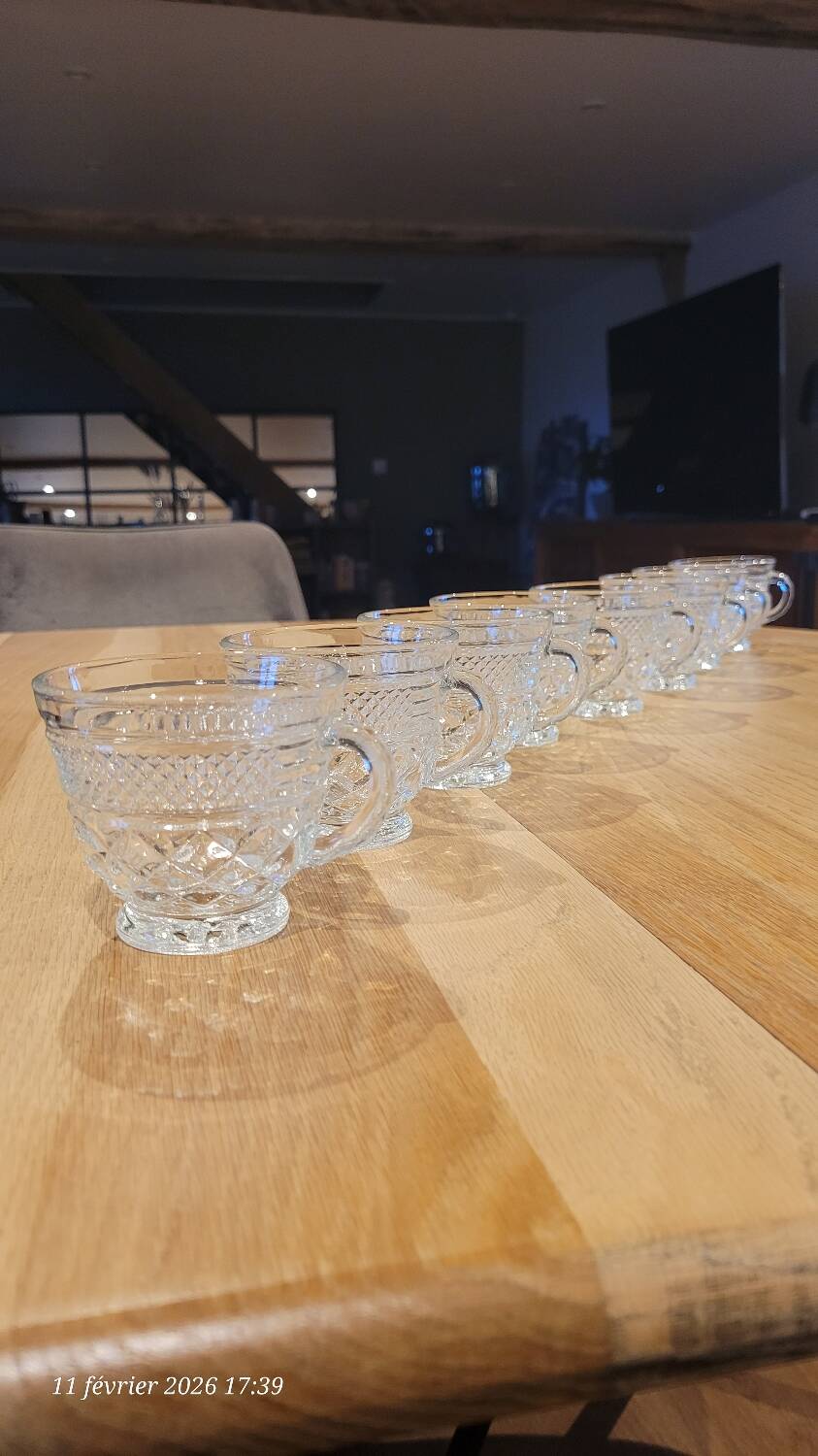 8 thick cut glass cups