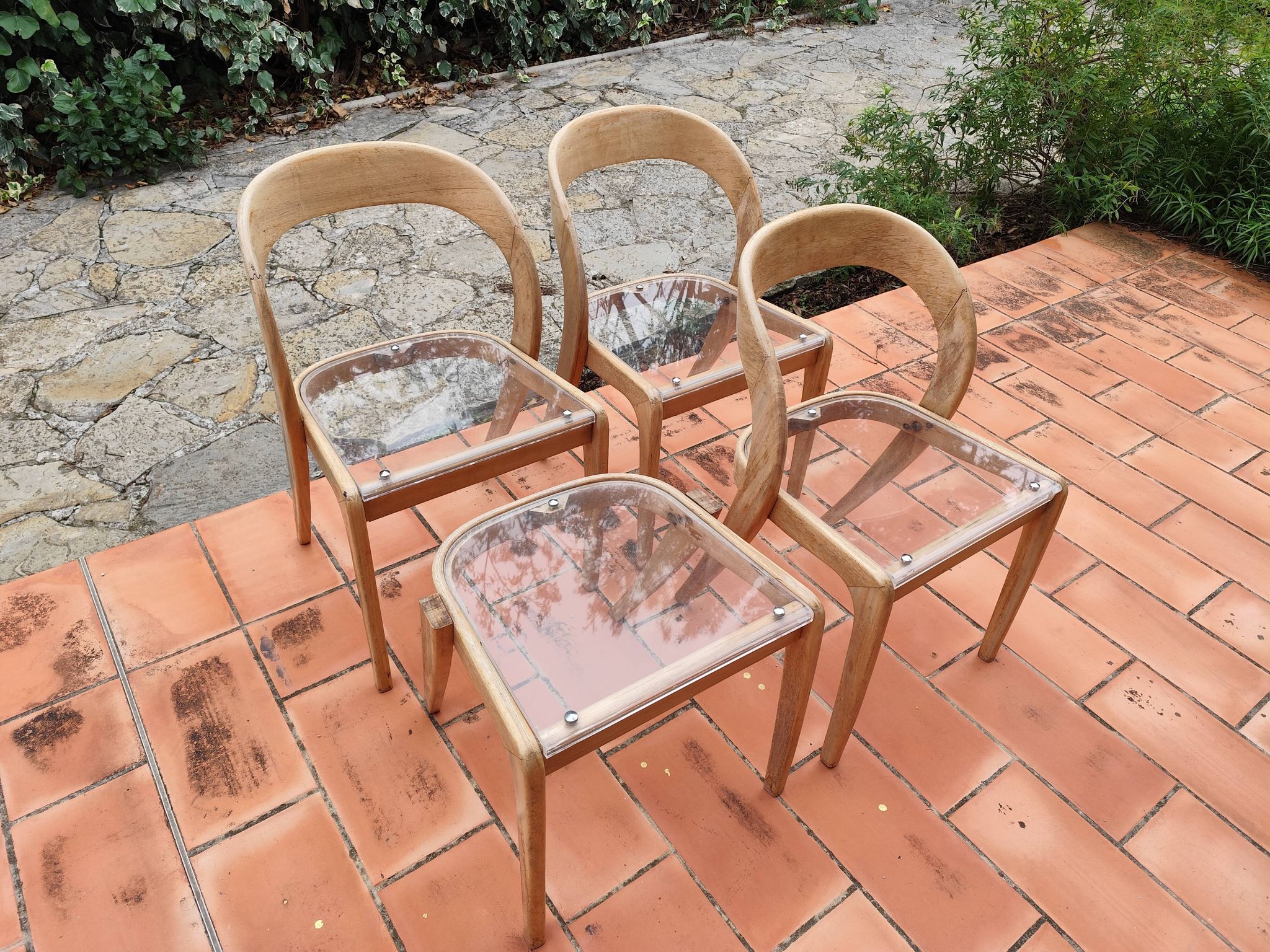 Set of 3 chairs + 1 stool baumann model gondole light oak reinterpreted