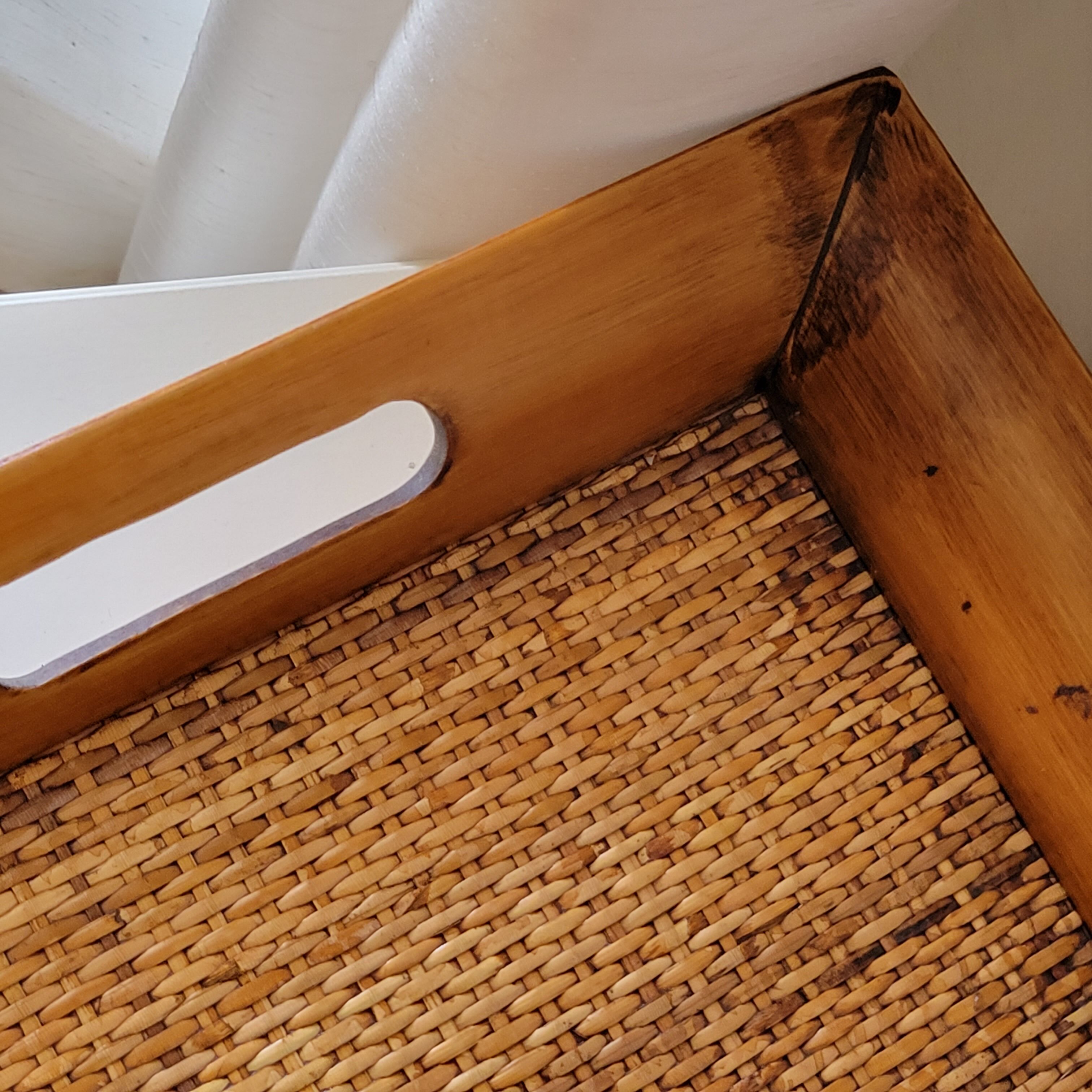 Square vintage serving tray in bamboo and wicker
