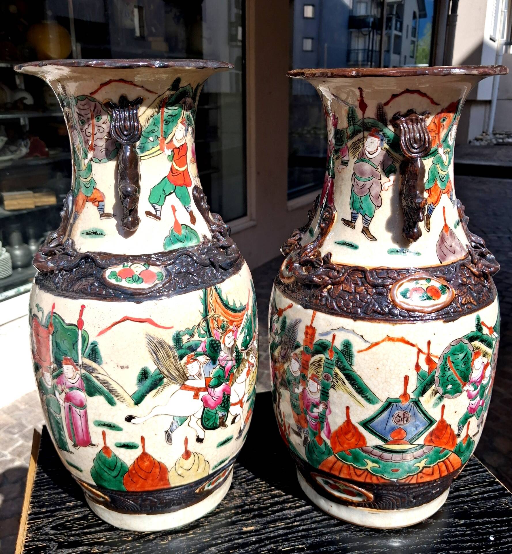 Pair of large ceramic vases from Nanking, China, Asian decor.
