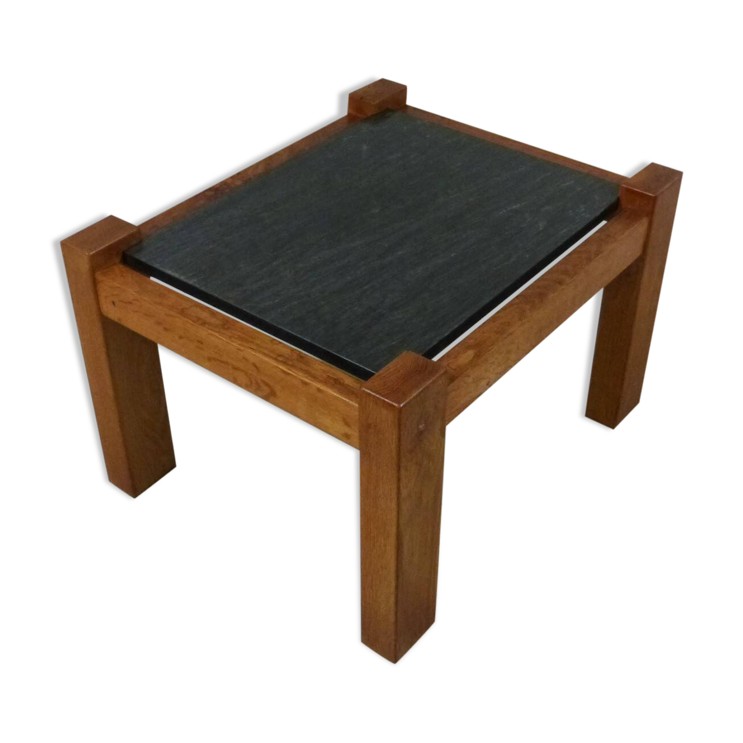 Brutalist coffee side table in oak & natural stone 1970's