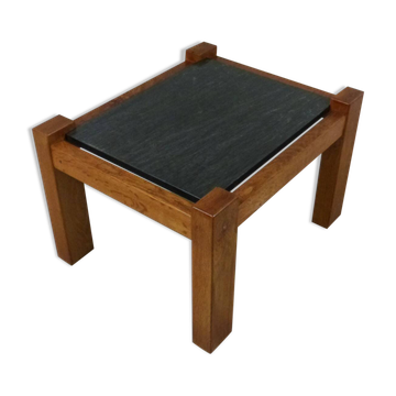 Table d'appoint brutaliste en chêne et pierre naturelle, années 1970