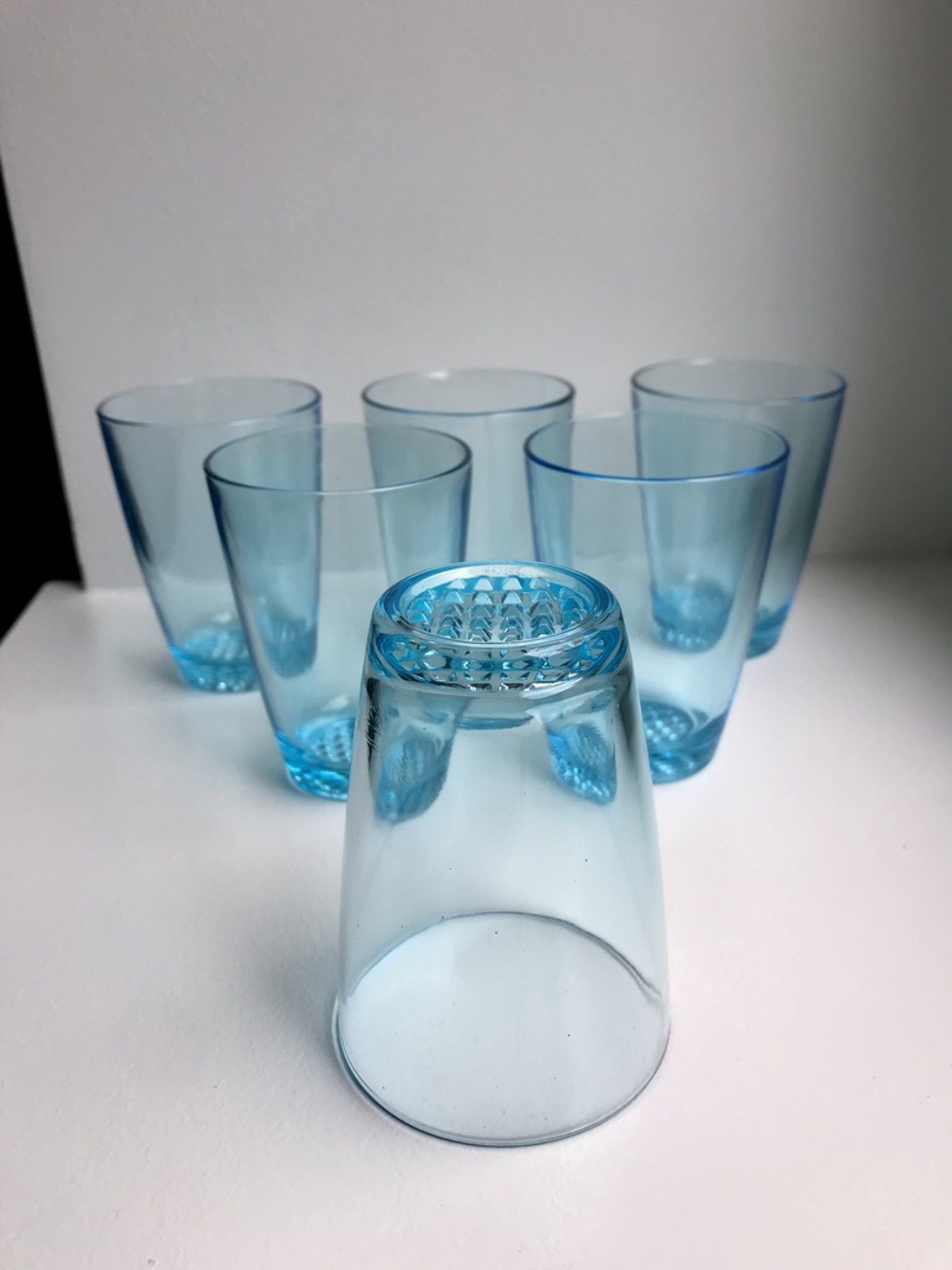 set of 6 water glasses Made in France blue glass 70s