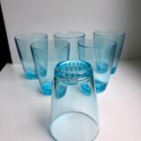 set of 6 water glasses Made in France blue glass 70s