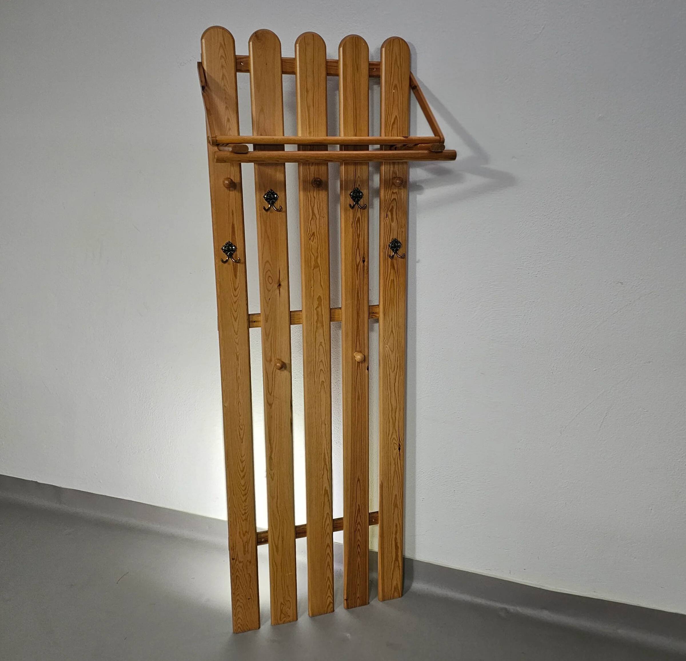 Pine wood coat rack / coatrack width 60 height 190 depth 30 cm