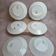 Set of 6 flat plates, Gien Montigny ironstone – old green decoration.