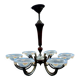 Chandelier 6 arms art deco by Ezan Petitot in opalescent glass