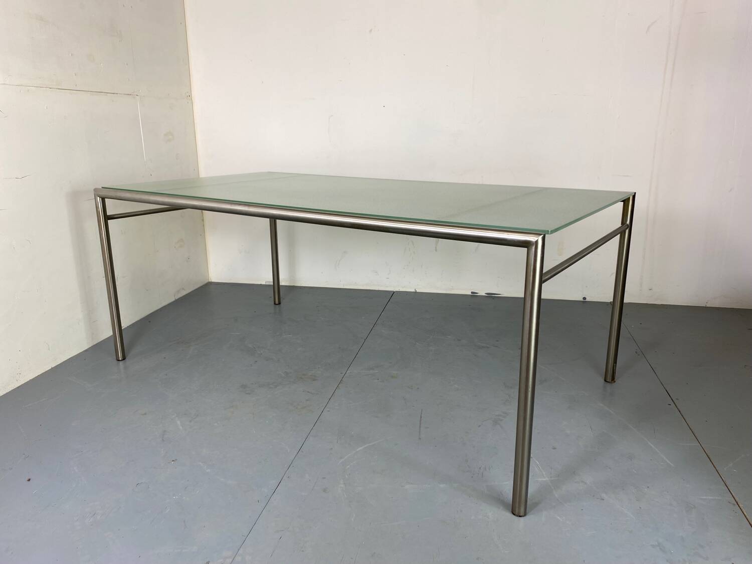 Modernist Italian Stainless Steel and Glass Dining Table, 1980s