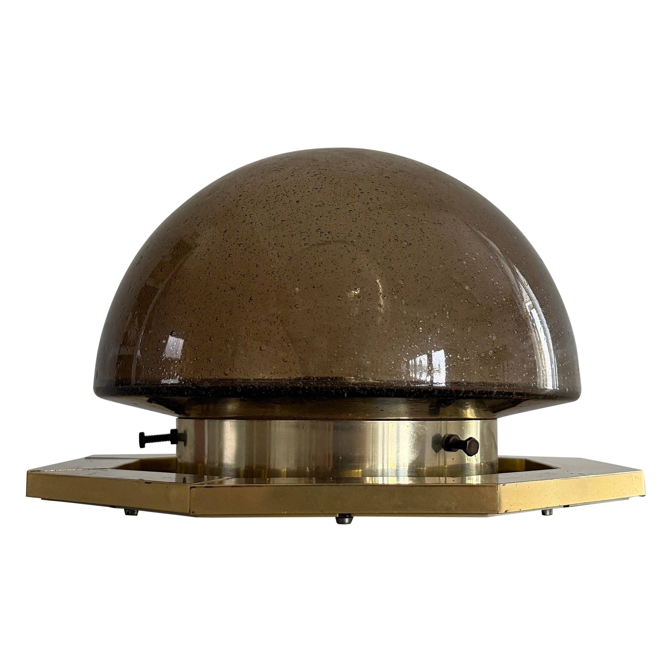 Octagonal ceiling light in brown glass and brass base by Limburg, 1960s, Germany.