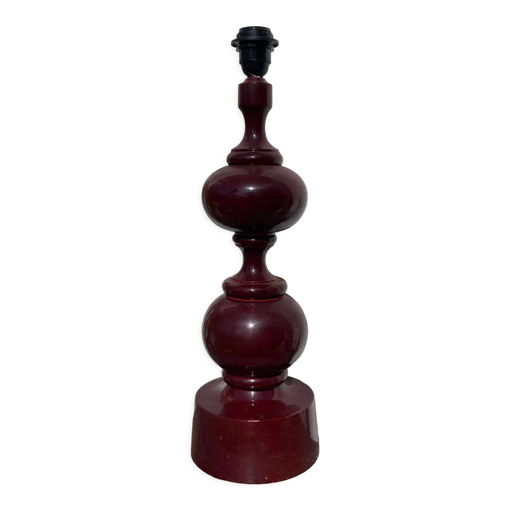 Large 1970 wooden lamp foot turned plum