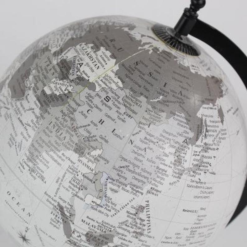 world map black globe grey black metal foot vintage 60