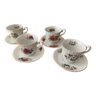 Floral cups The 4 seasons, Spring, Summer, Autumn and Winter
