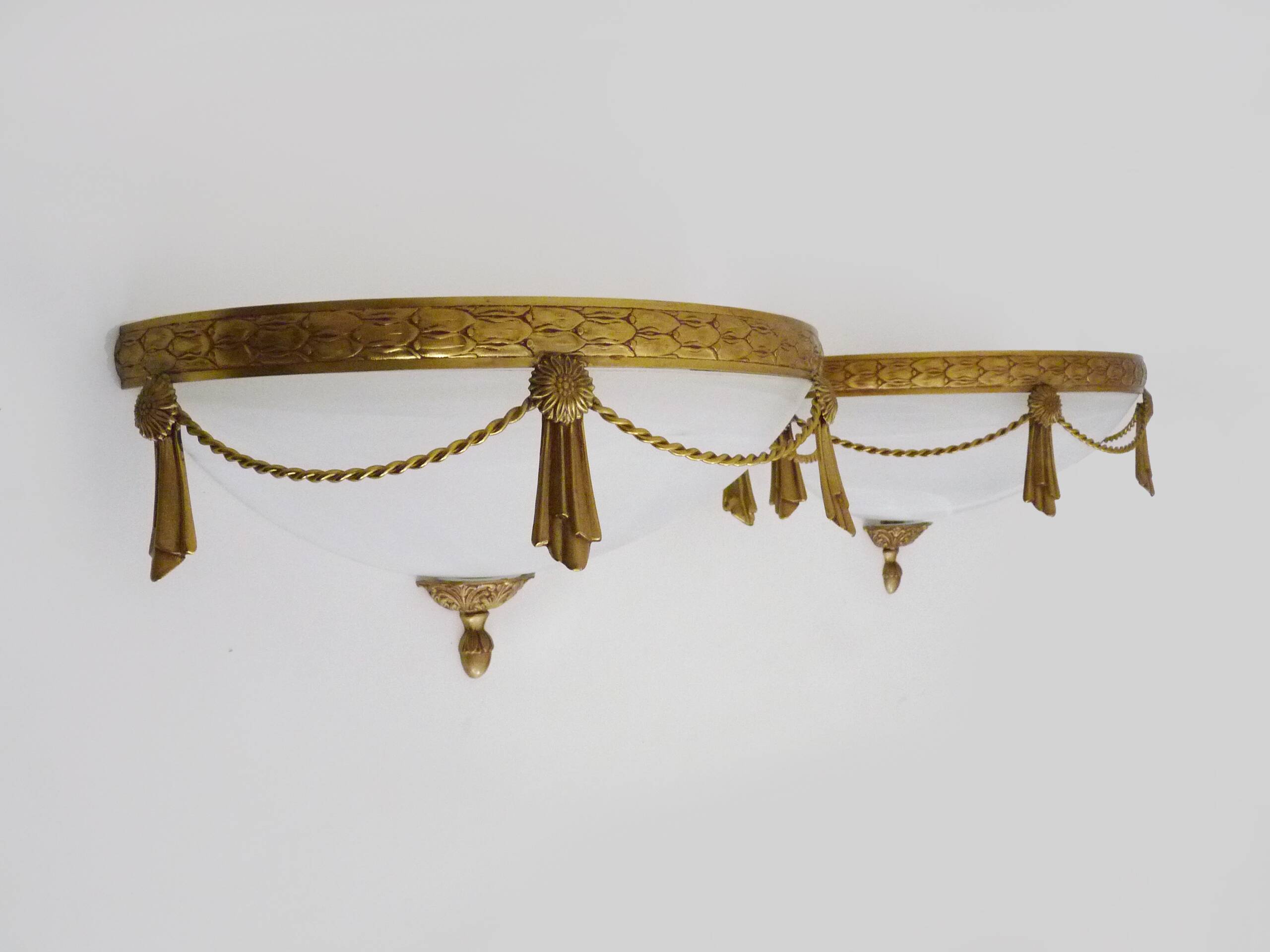 Large pair of half-moon wall lights in brass and glass maison zonca