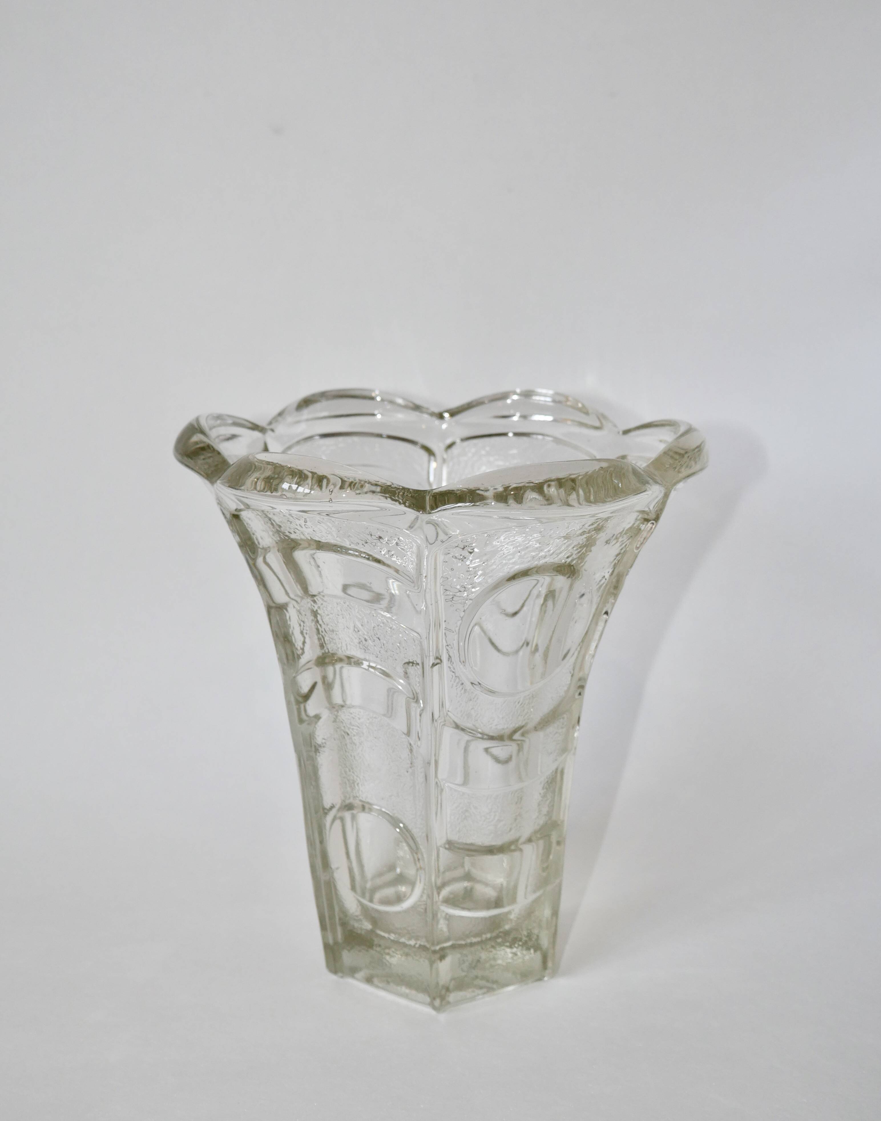 art deco style corolla molded glass vase 1950