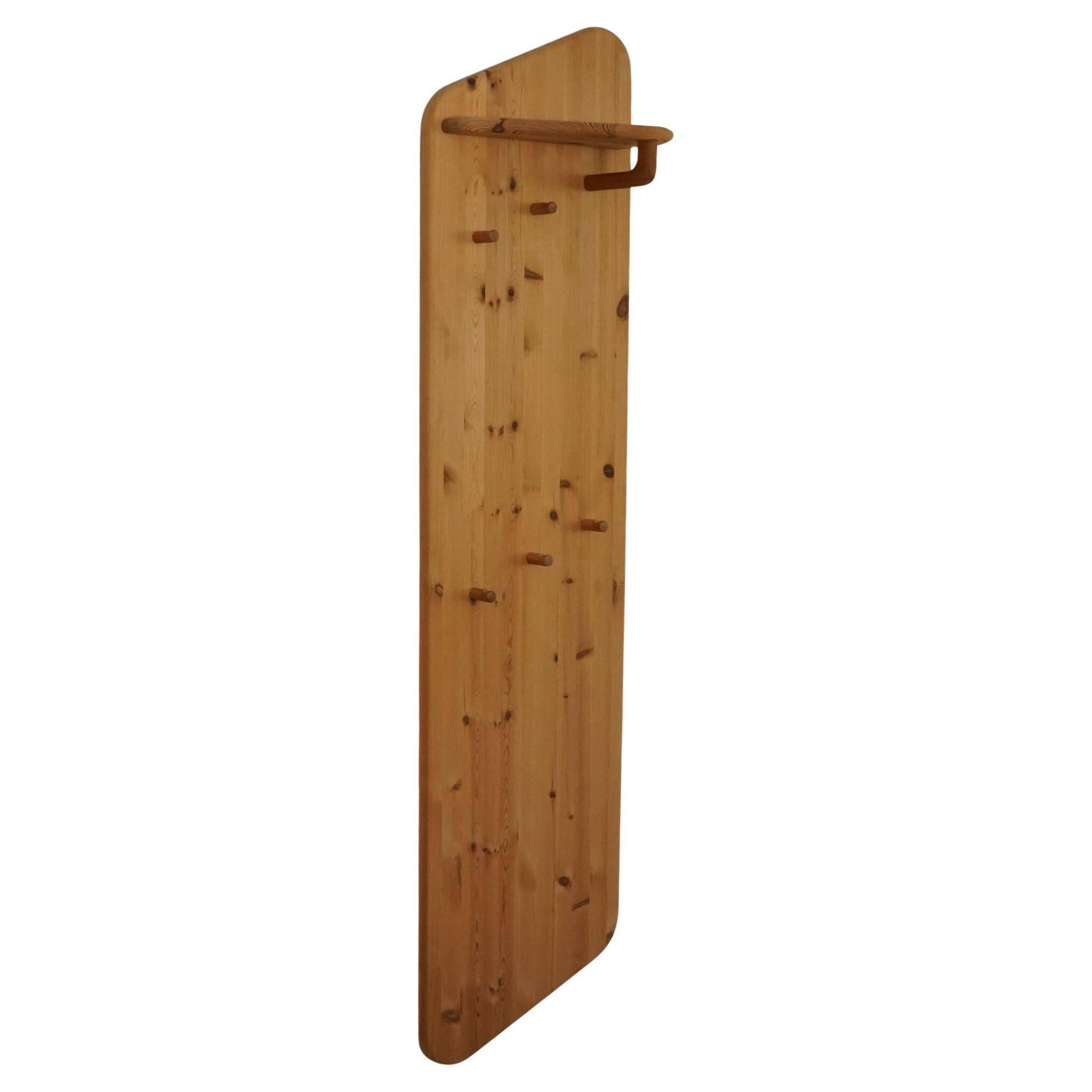 Sculptural wall-mounted coat rack in solid pine, Danish modern, 1980s.