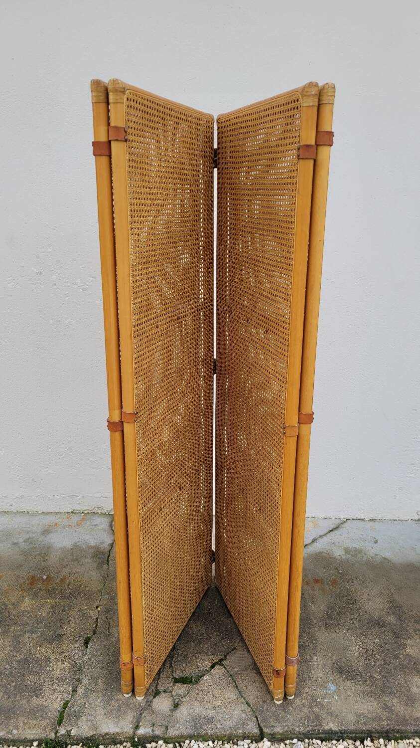 Vintage wicker claustra screen - 1950s