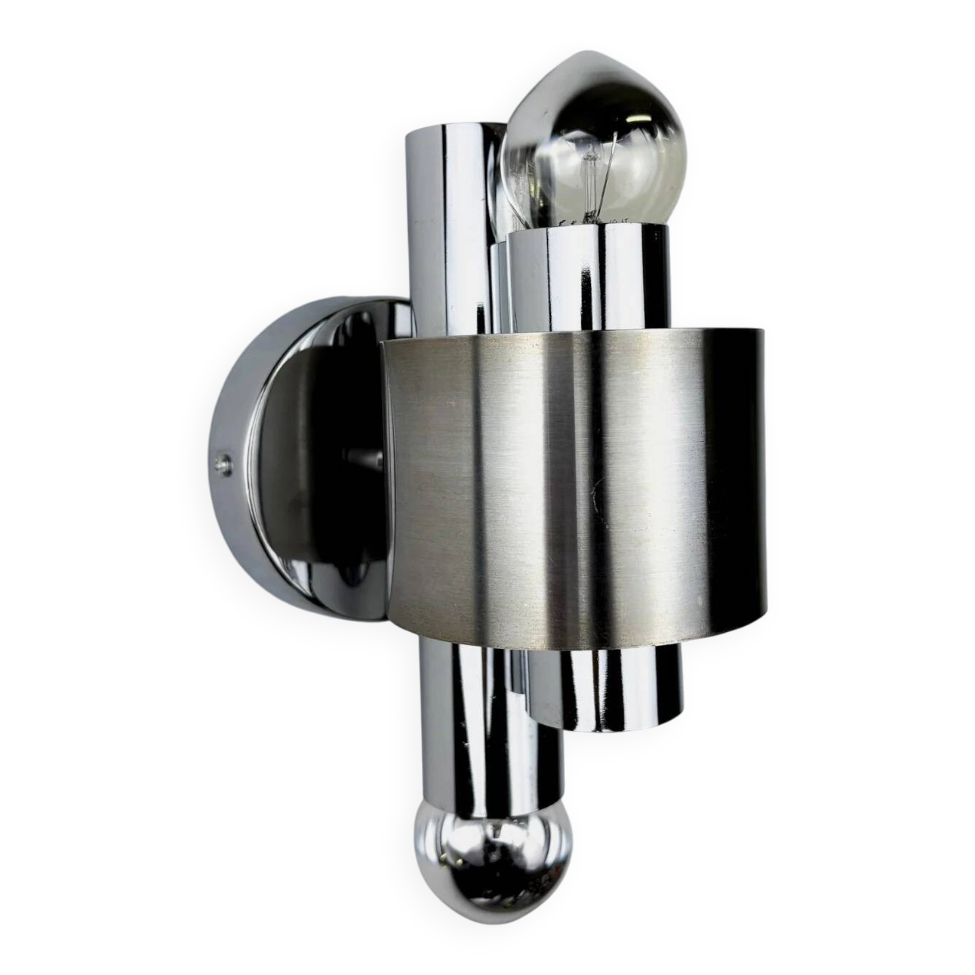 Space age 2-light wall sconce, chromed metal, Italy, 1970s