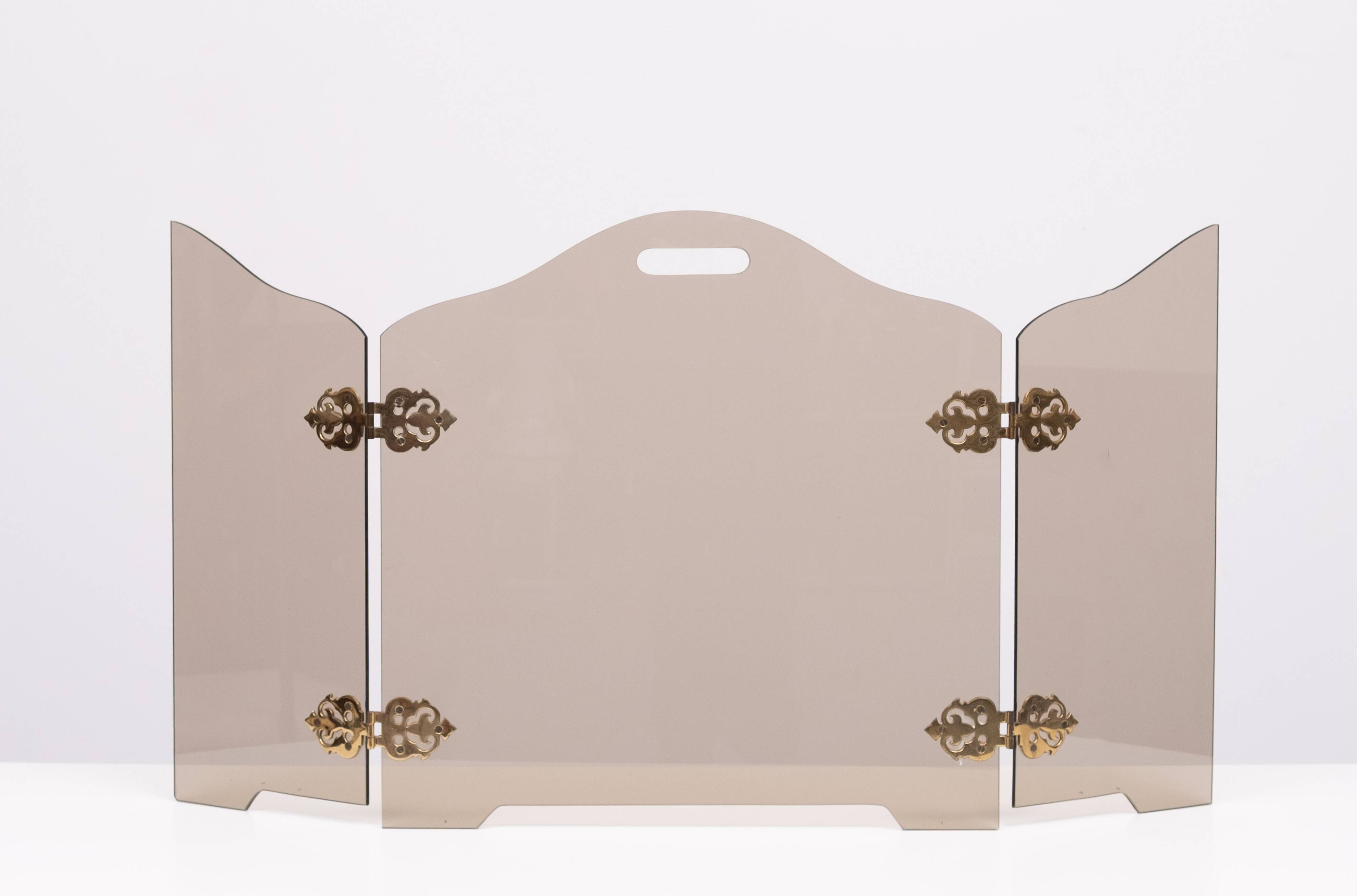 Triptyque pliant en verre fumé, pare-feu des années 1950