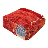 Pouf berbère vintage en laine naturelle rouge