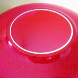Pot-bellied, art deco vase in speckled ruby red multi-layered glass, white interior