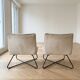 Pair of vintage armchairs in beige velvet and metal