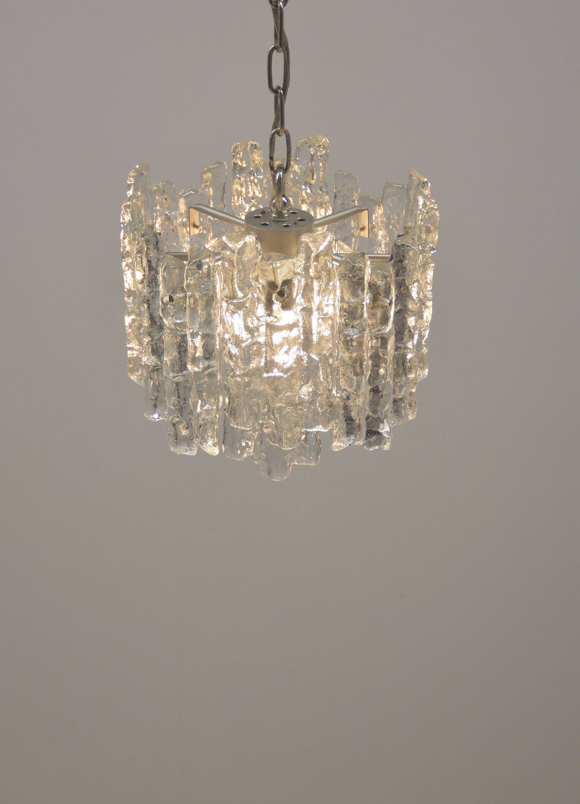 Chandelier with 'ice glass' by Kalmar Franken, 1960s