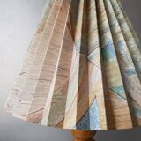 Vintage wooden lamp with pleated fabric lampshade 1980