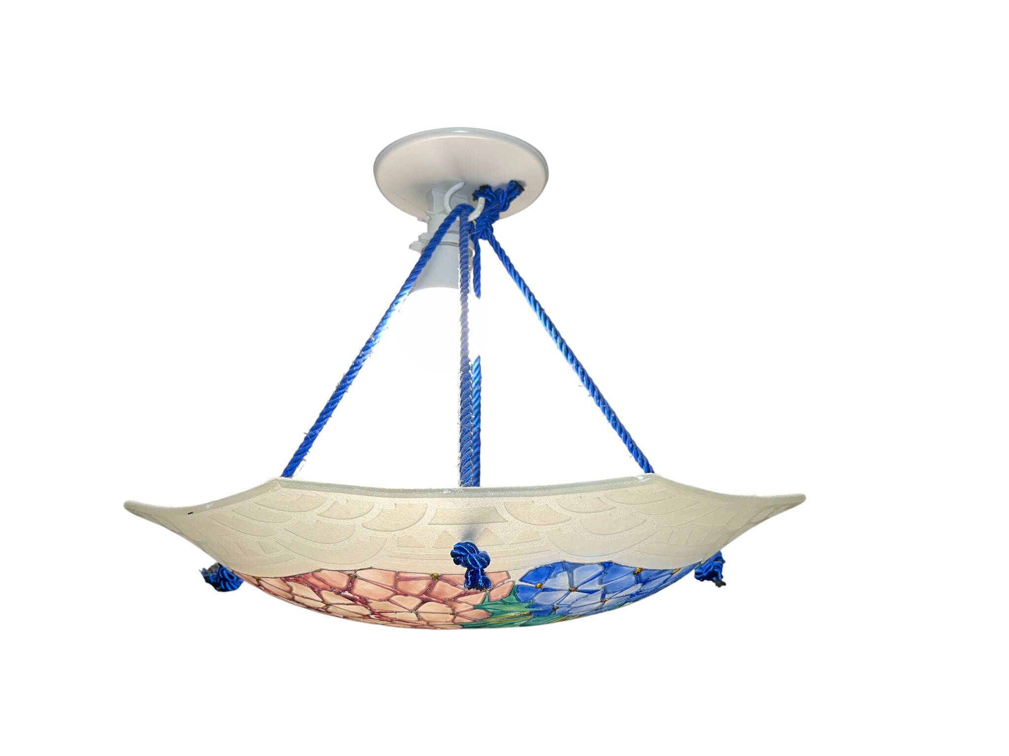 Art déco, suspension verre émaillé signée Loÿs Lucha vers 1930