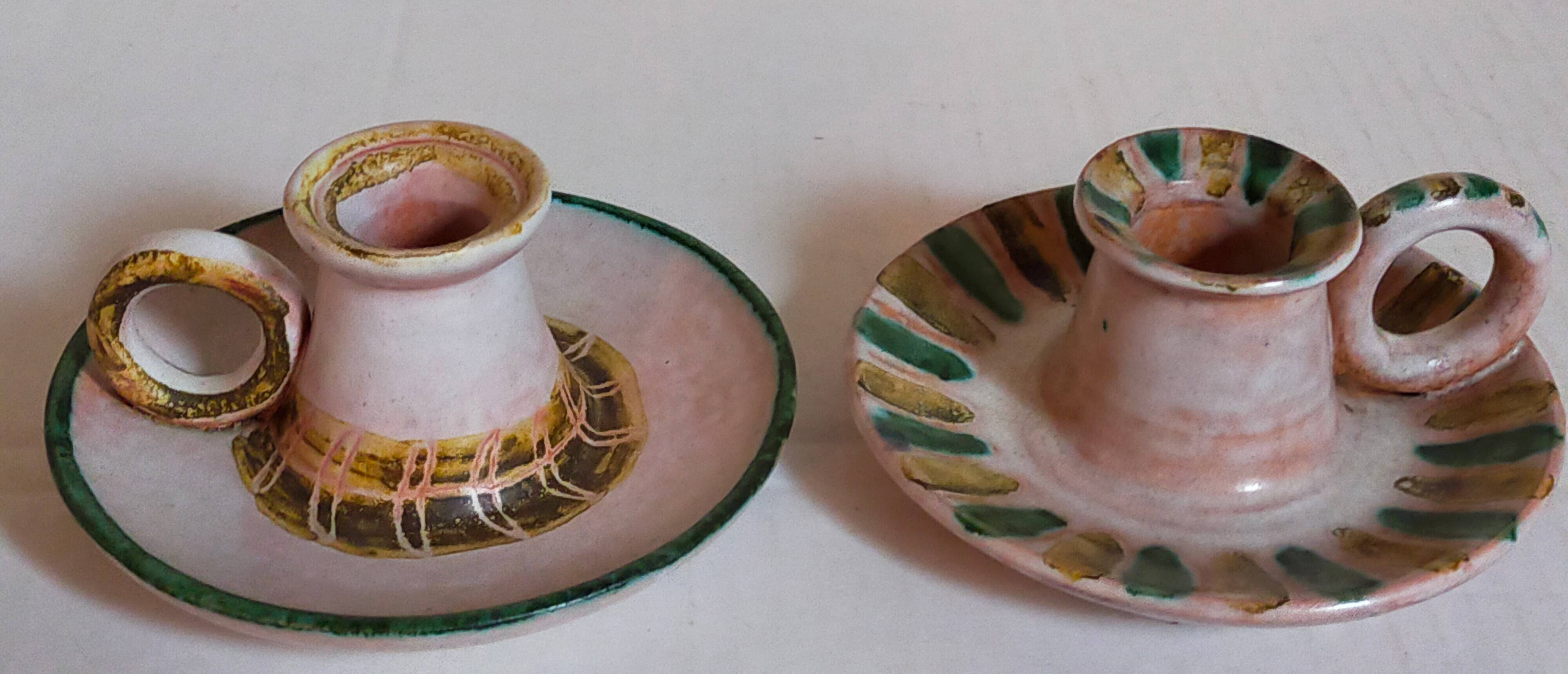 Duo of 50s ceramic hand candle holders
