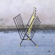 Magazine rack black and yellow lanyards
