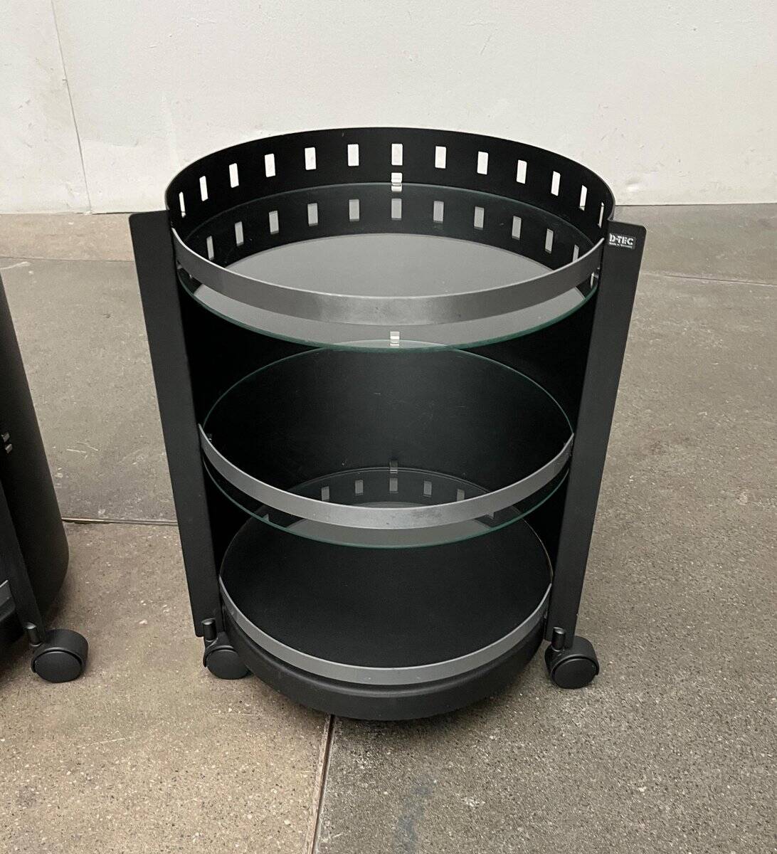 Postmodern German side tables in rolling metal and glass by D-Tec, 1980s, set of 2.