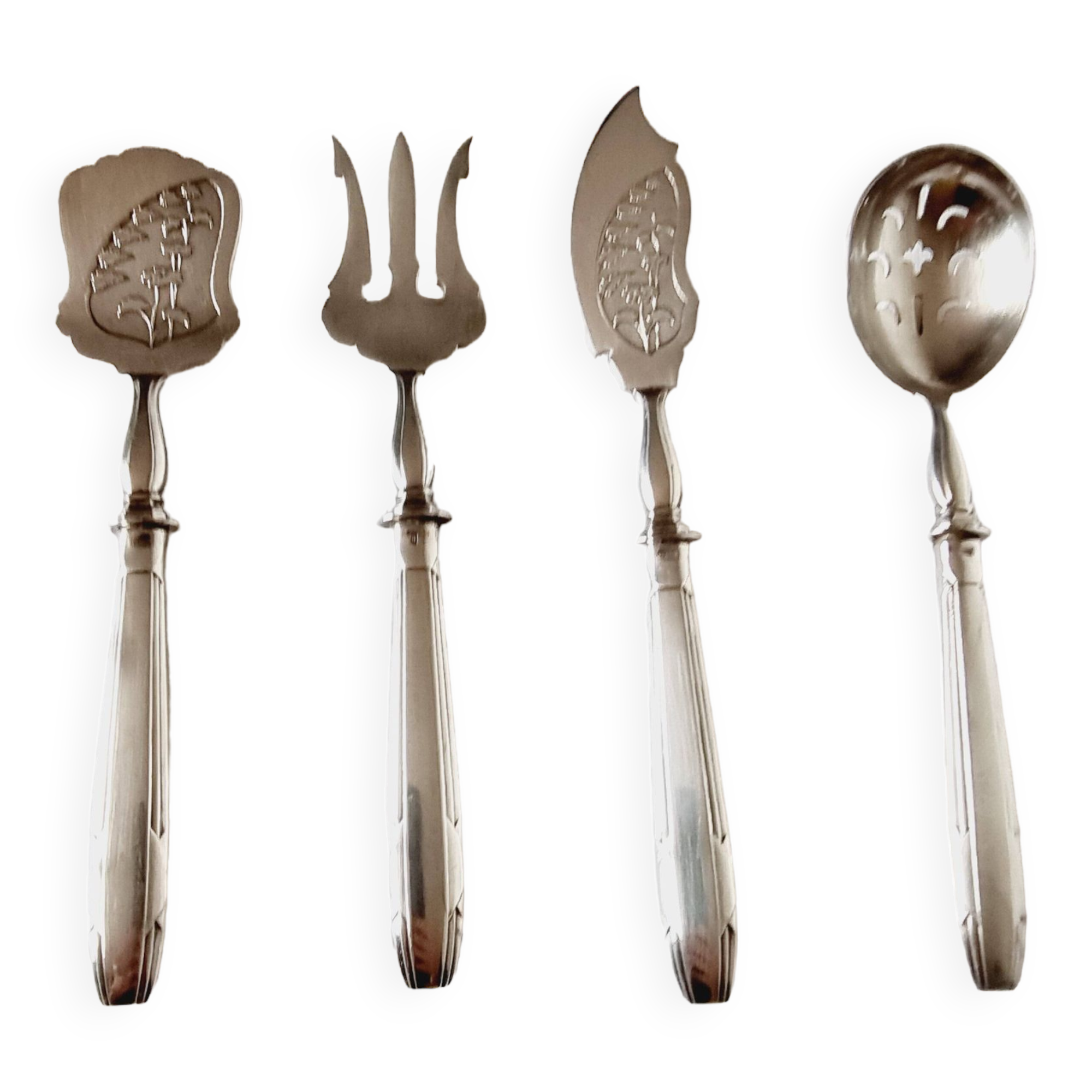 4 Art Deco Cubiertos to serve Postres or Frutas de Metal Plata de Principios S.XX