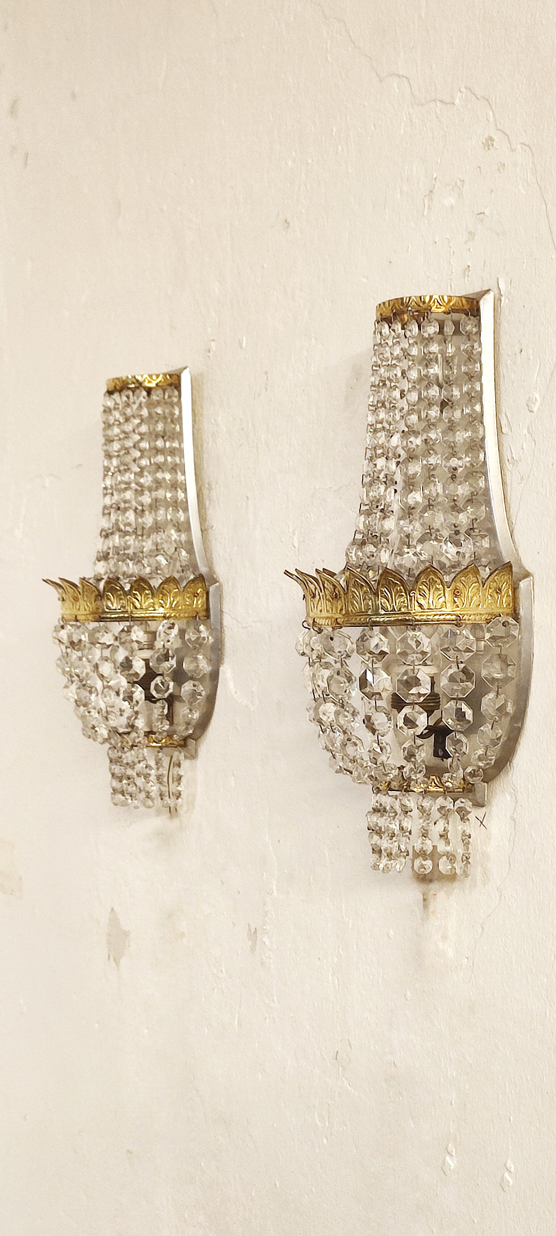 Classic crystal sconces. France 1950s.