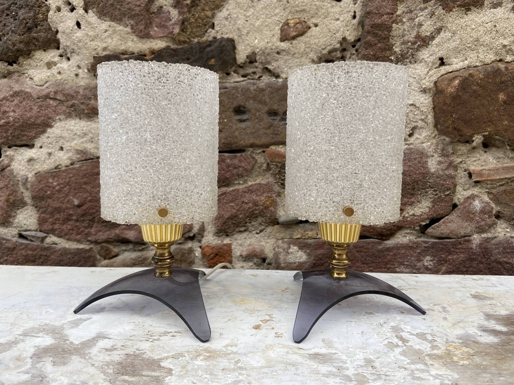 Pair of vintage bedside lamps 1960 design french light vintage perspex plexiglass
