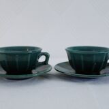 Set of 2 vintage green cups + saucers