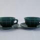 Set of 2 vintage green cups + saucers