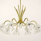 Modern brass floral chandelier Emil Stejnar, Rupert Nikoll, Austria, 1950s