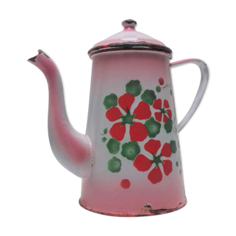 Cafetière verseuse rose à fleurs rouge