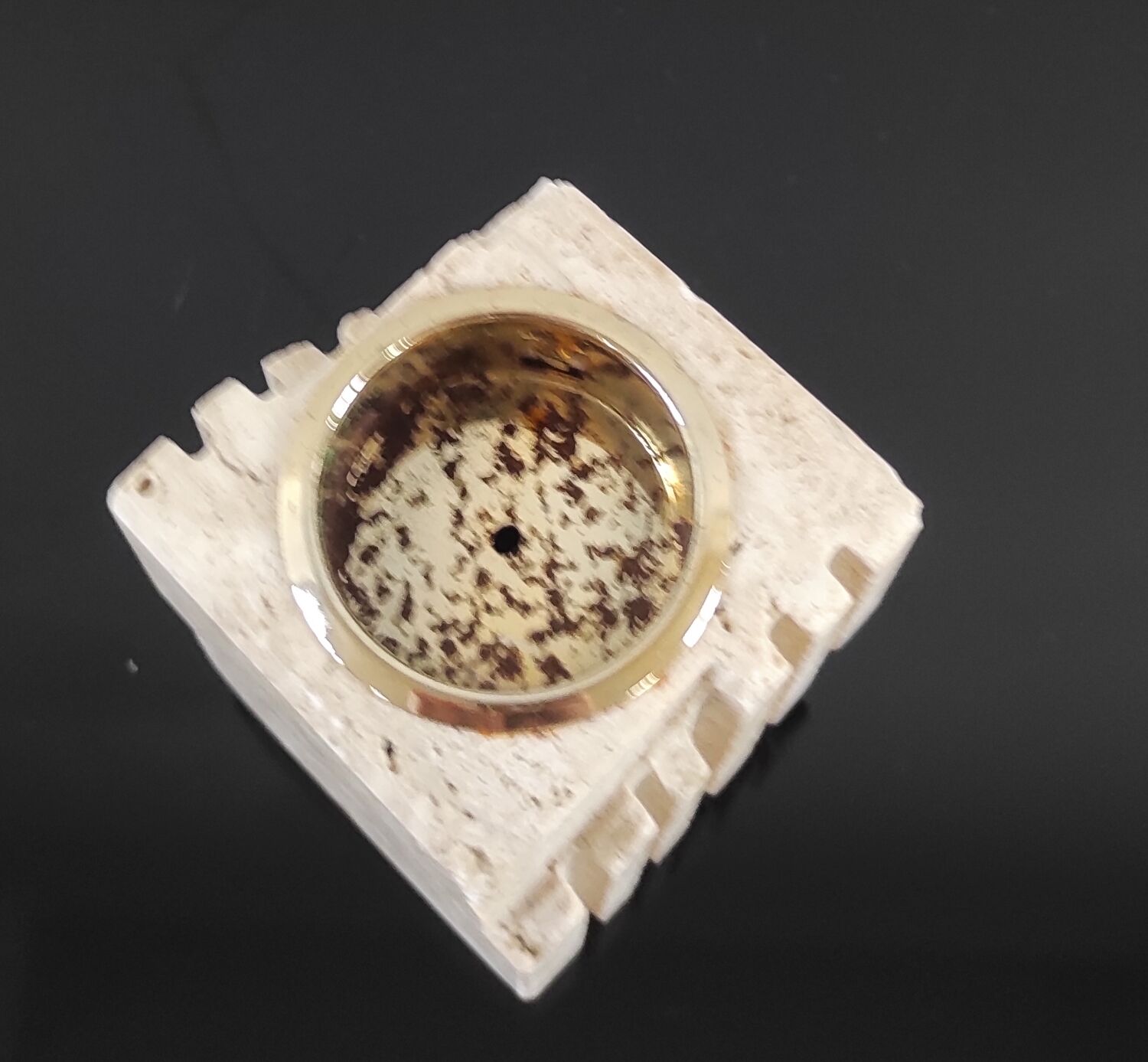 Table lighter / Candle holder in Travertine Cerri Nestore Vintage 70s