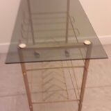 Side table for record player in smoked glass and gold metal 70's