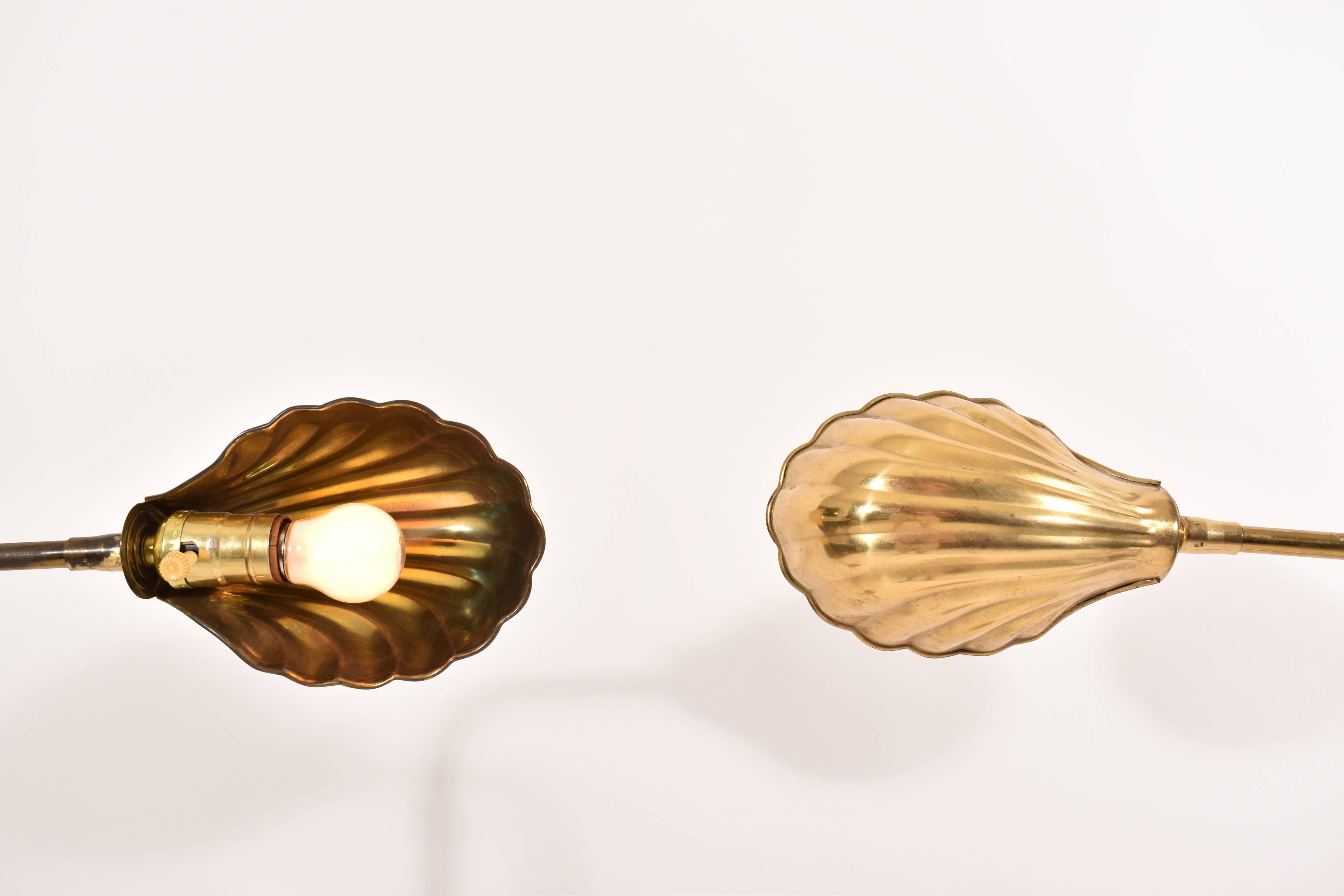 Pair of brass shell lamps, adjustable height, 1960