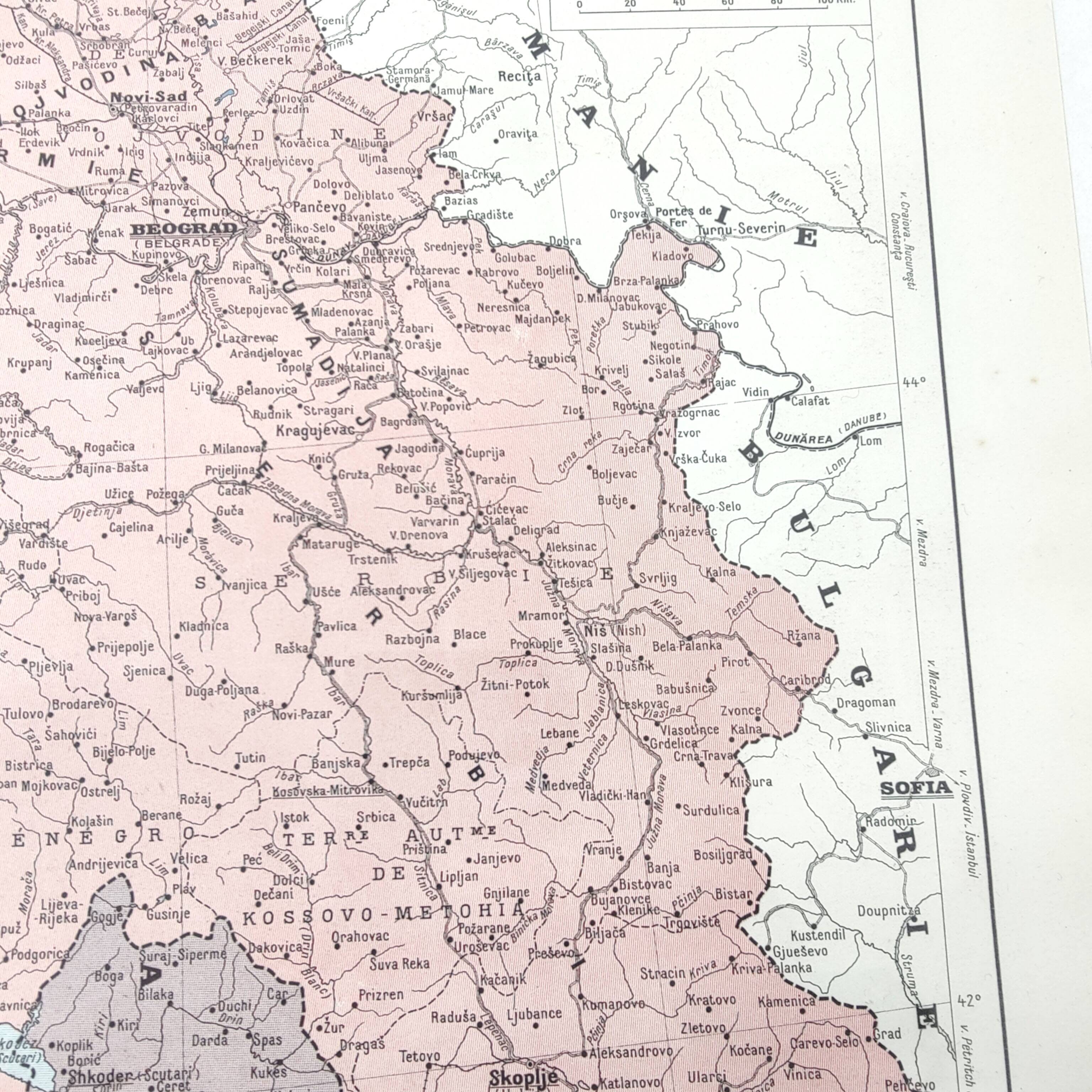 Old map of Yugoslavia and Albania 43x43cm from 1950