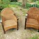 Paire de fauteuils en bois et rotin 1980