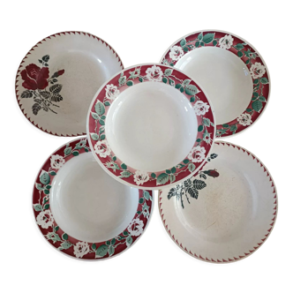 Lot 5 assiettes dépareillées terre de fer