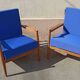 Pair of 1960s Scandinavian armchairs with blue cushions