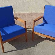 Pair of 1960s Scandinavian armchairs with blue cushions